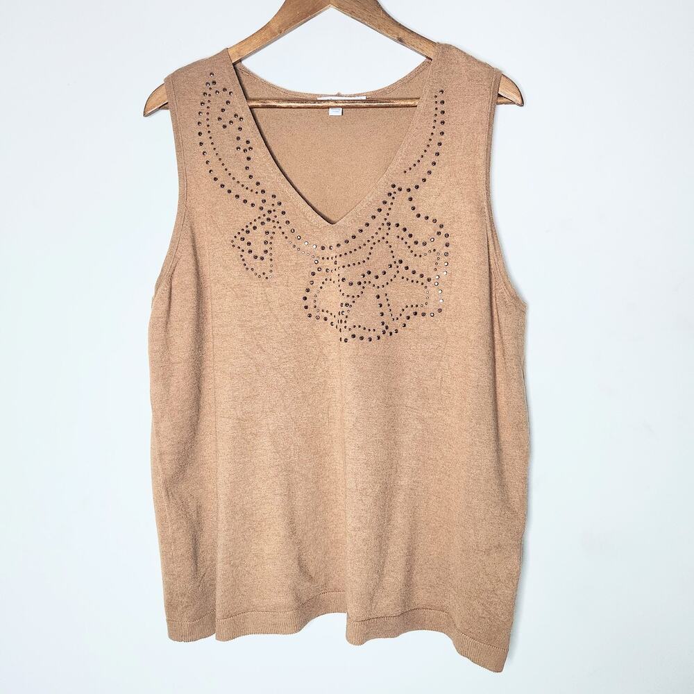 Chico's Womens Tan Studded Sleeveless Sweater Size 3 XL Western Business Casual